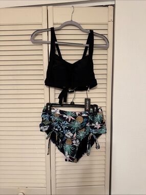 Image Black Floral High-Waist Bikini Set